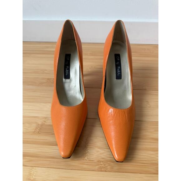 CF BY FALCHI CARLOS FALCHI ORANGE LEATHER PUMPS POINTED TOE HEELS SIZE 7.5 - Picture 2 of 9